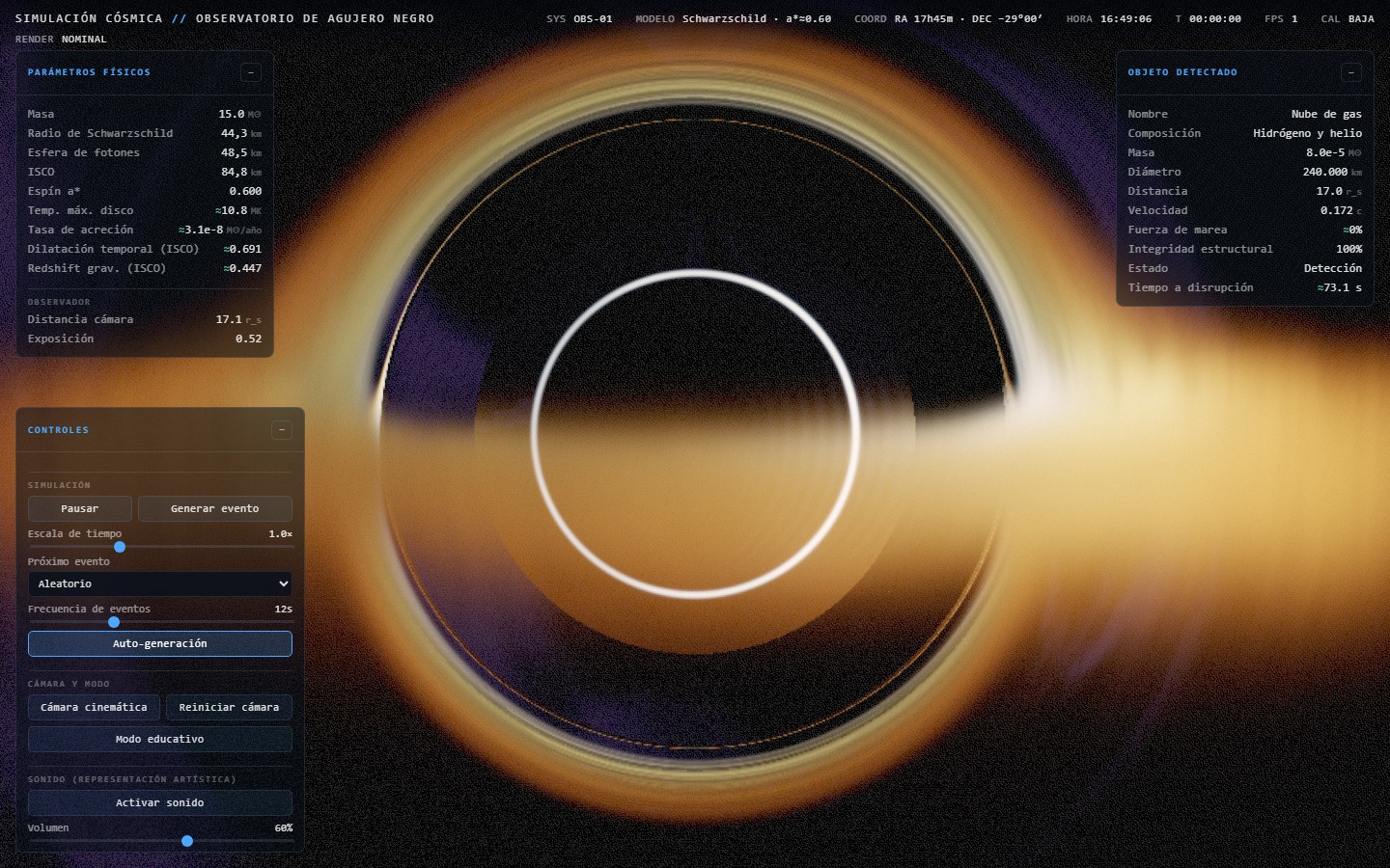 Vista previa de la experiencia interactiva Black Hole Observatory